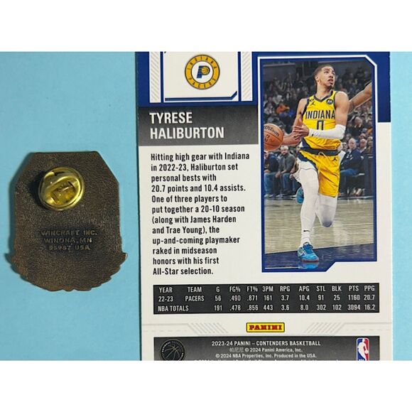 Tyrese Halliburton 2025 Card & Indiana Pacers Vintage Wincraft NBA Pin - Picture 4 of 4